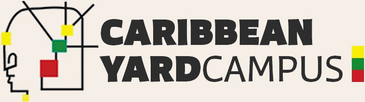 Logo for Caribbean Yard Campus featuring abstract lines and coloured squares alongside bold text "CARIBBEAN YARD CAMPUS" and three vertical squares in red, yellow, and green.